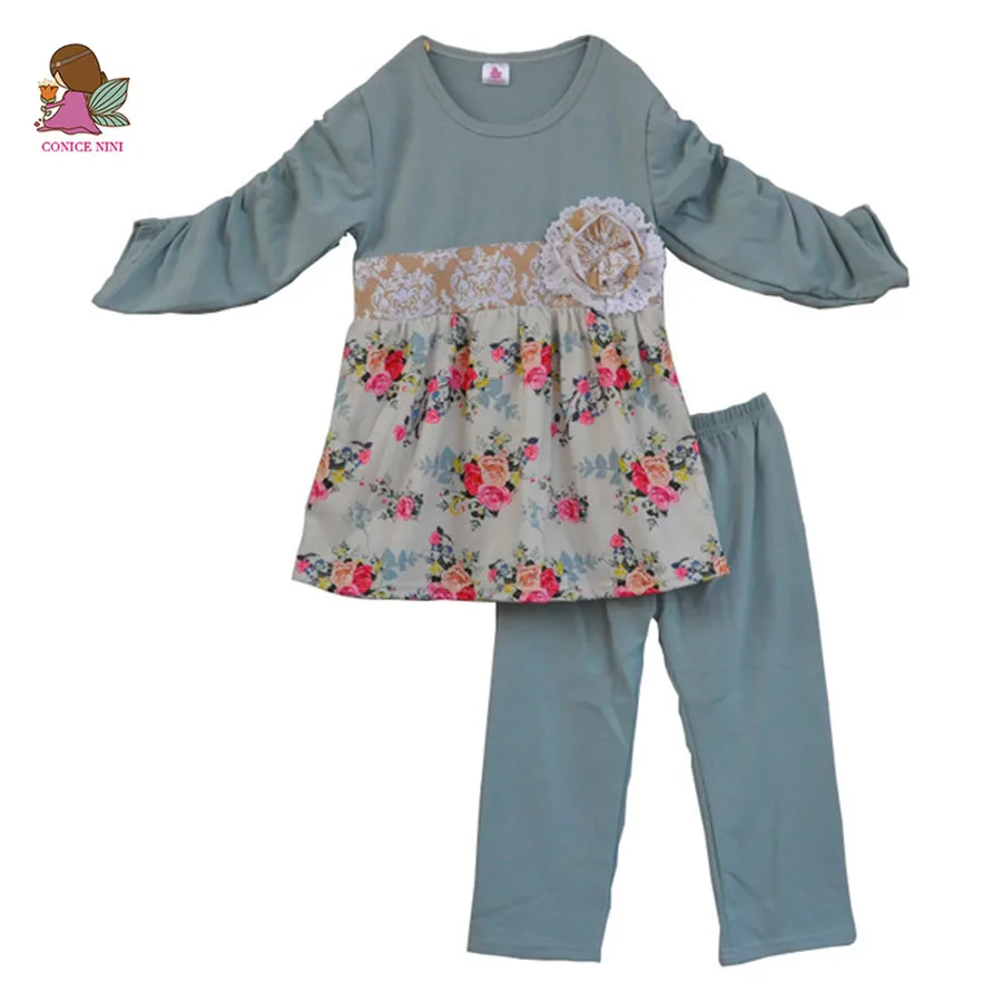 fall boutique little girls clothes kids floral 2 pcs suit top and pant