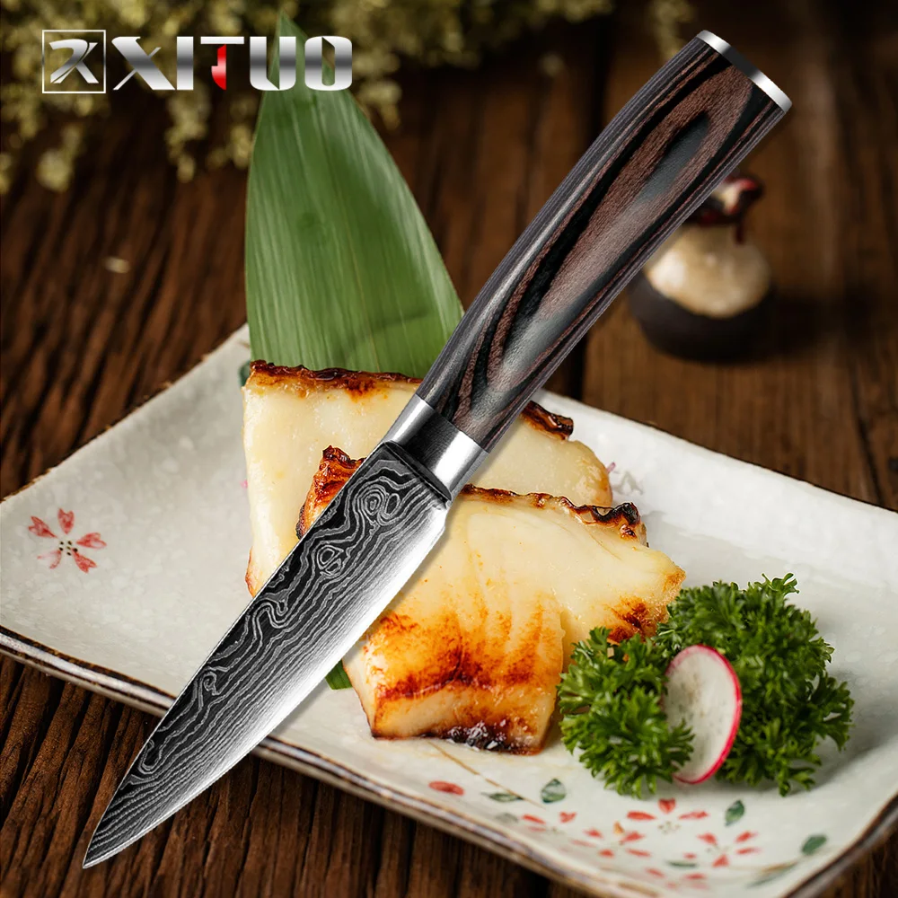 

XITUO High Quality Kitchen Chef Knife 3.5 "Damascus Pattern Fruit Knife Multifunctional Peeler Knife Family Kitchen Cooking Tool