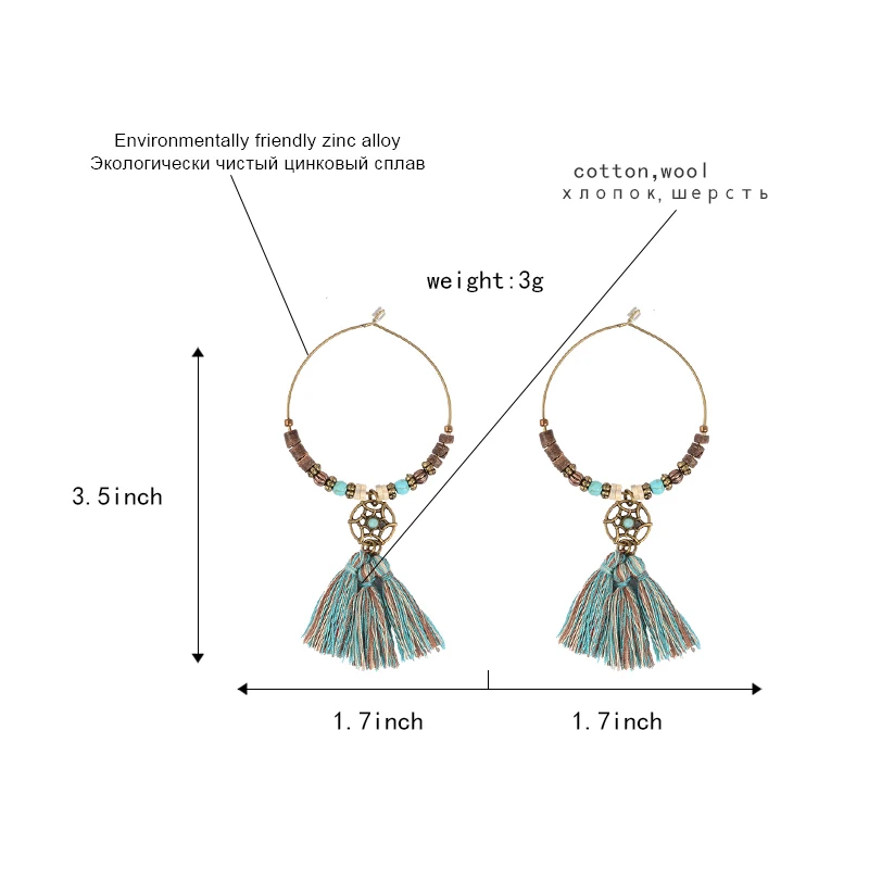 Богемные Ловец снов, круглые бусины и кисточки, очаровательные Подвесные серьги, ювелирные изделия в стиле бохо, винтажные этнические ювелирные изделия для женщин