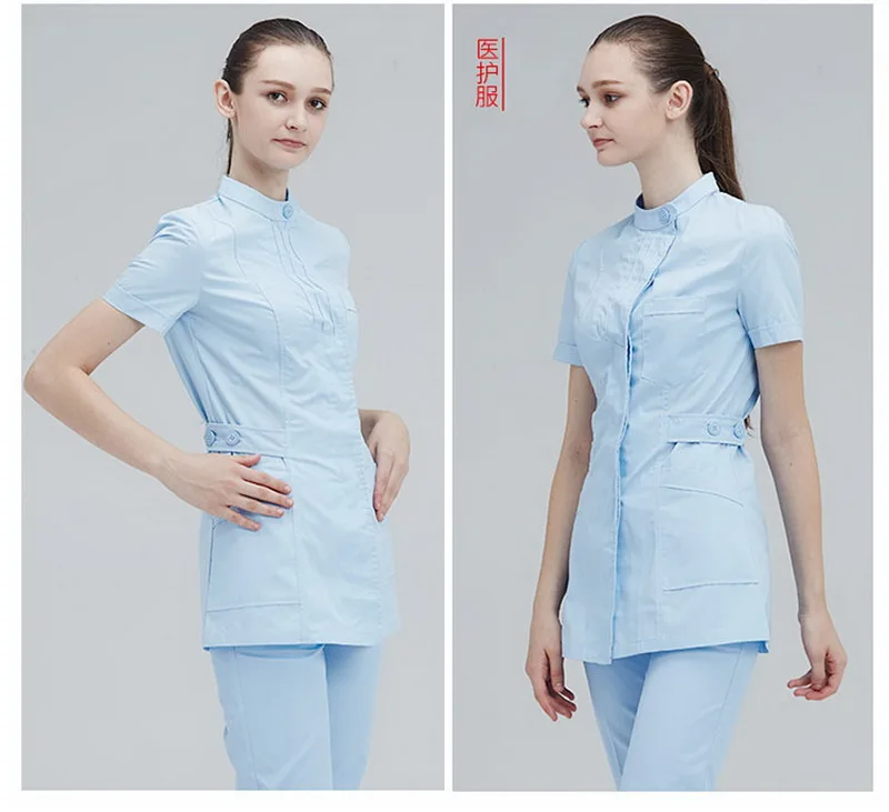 Летняя женская одежда с круглым вырезом, коротким рукавом, для медсестры, медицинская, для работы, Регулируемая Талия, топы, штаны, набор, больничные скрабы, медицинская форма