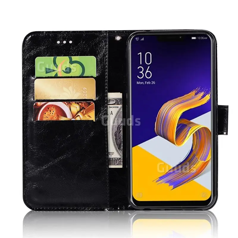 Luxury Retro Leather Wallet Case for Asus ZenFone 5Z ZS620KL - Black