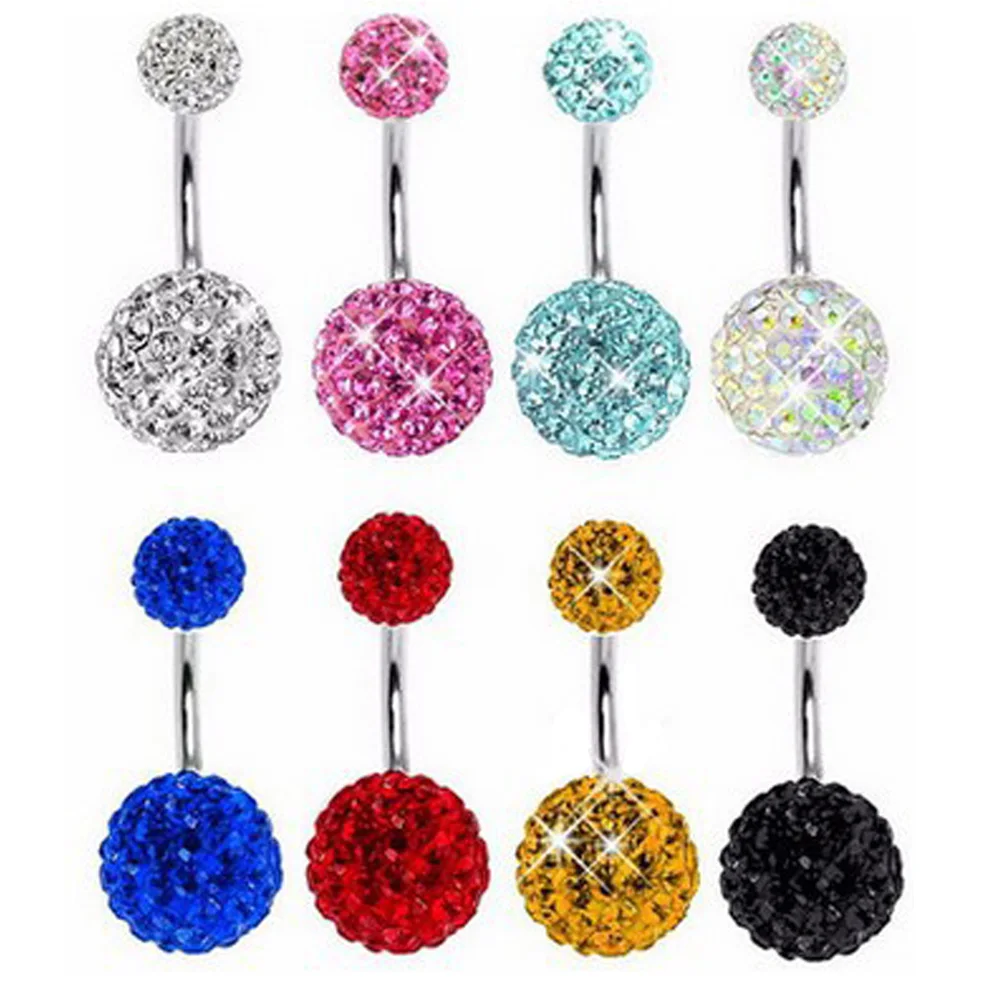 

Navel Bar Bell Button Rings Multi Crystal Shiny Gem Navel Surgical Steel Body Piece Jewellery Punk Hip Hop Trendy Navel Piercing
