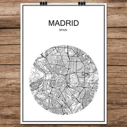 Абстрактный Мир Город улица Географические карты Мадрид Испания печати плакат покрытием Бумага кафе-бар Гостиная домашнее украшение