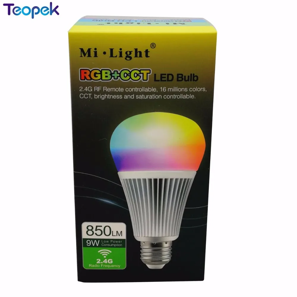 Mi.Light E27 9W RGB+CCT 2 in 1 Smart LED Bulb FUT012 2.4G Wireless AC85-265V +4-Zone 2.4G RF Controller +WL-Box1 wifi