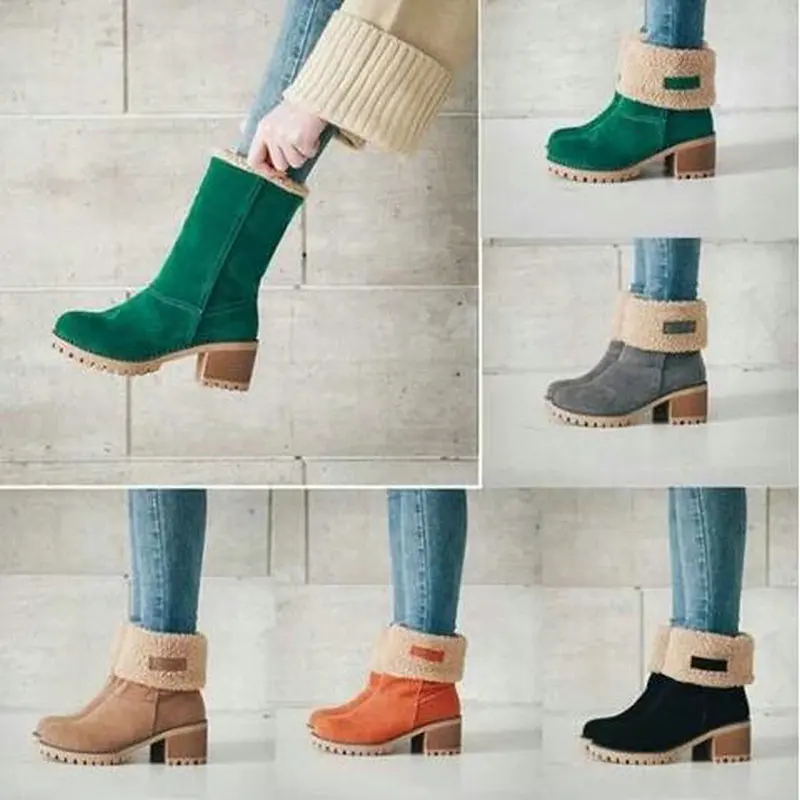 

Women Boots Winter Plush Warm Women Shoes Square Heel Ankle Snow Boots Ladies Autumn Platform Artificial Fur Female Casual Shoes