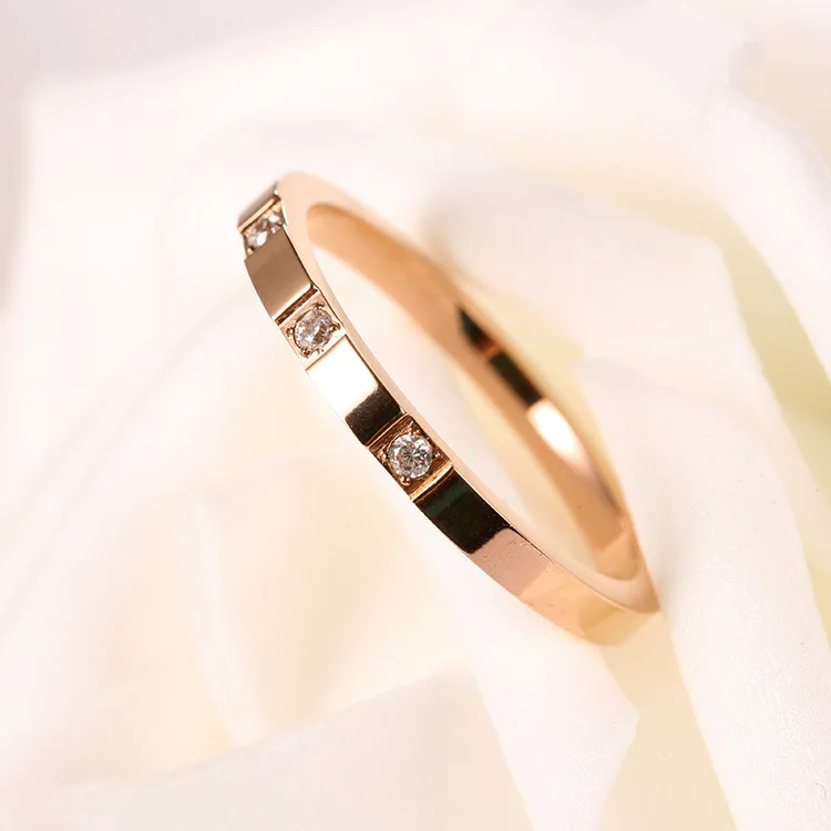 Титановая сталь проложить установка 3 шт. кубического циркония Кристалл кольцо классическая роза золото обручальные свадебные кольца для женщин Anneau BXJ15