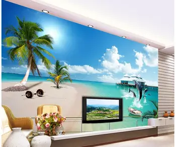 

Custom photo Non-woven mural 3d wallpapers for living room The sea dolphins jumping decoration painting 3d wall murals wallpaper