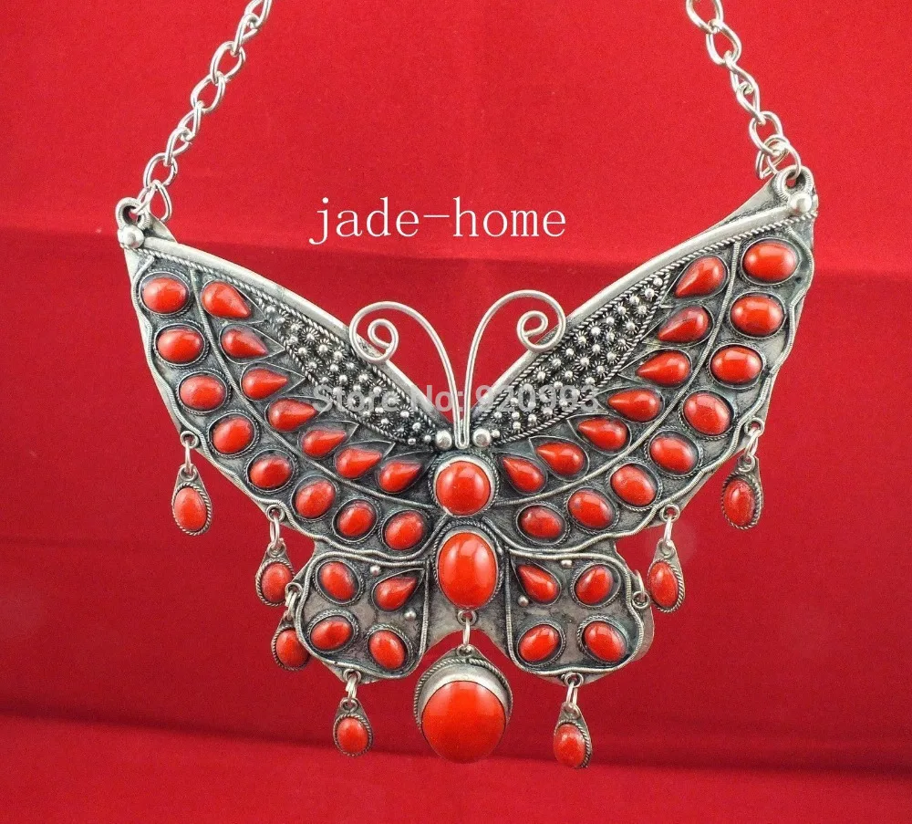 

free P&P******Beautiful Chinese Tibet Silver Red coral color Necklaces