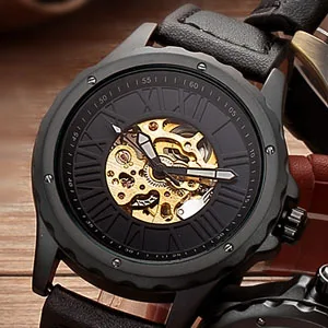 JSH084-1 Relojes Hombre стимпанк автоматические часы для мужчин Shenhua античная бронза Скелет Механические ретро из искусственной кожи наручные часы Colck Man - Цвет: JSH084-1