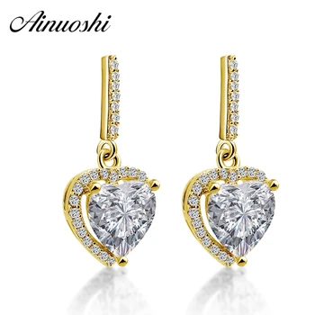 

AINUOSHI 14K Solid Yellow Gold Drop Earrings 2.5 Carat Heart Cut Shining CZ Click Earrings Fine Gold Jewelry Gift for Women Girl