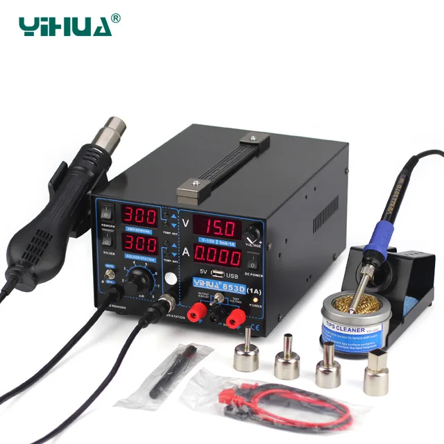 YIHUA 853D 1A USB Высокая мощность паяльная станция с питание горячего воздуха для