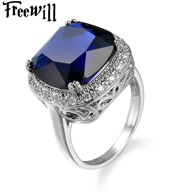 freewill brand classic design rings royal blue big zircon royal design ring