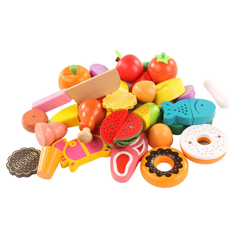 Wooden classic Kitchen Toys Cutting Fruit Vegetable Play miniature Food