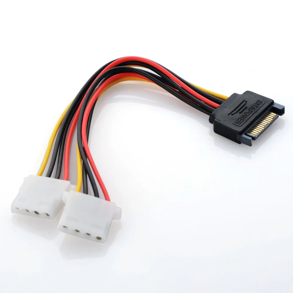 

New Power Adapter Cable 15-Pin SATA Male To Dual Molex 4-Pin IDE HDD Female
