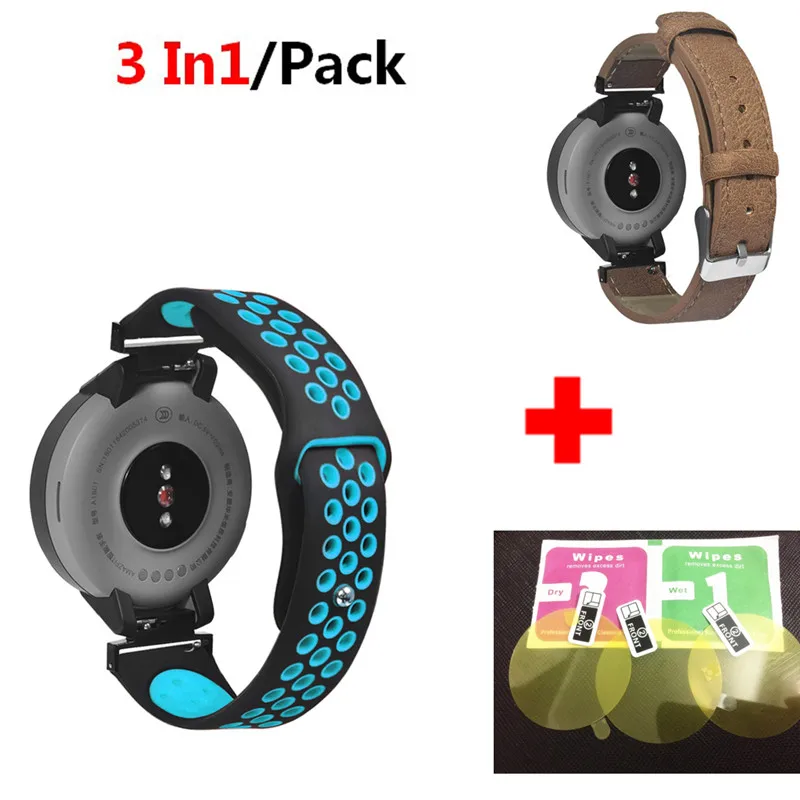 Color3 3 в 1 силиконовый ремешок для Xiaomi Huami Amazfit Verge ремешок умный ремешок для часов+ Защитная пленка для экрана для Amazfit Verge 3 часов - Цвет: Color3