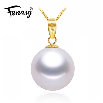 

FENASY 18K yellow Gold pendant pearl Jewelry necklaces & pendant for lovers brand round pearl pendant send s925 silver necklace