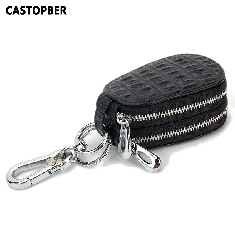 

Crocodile Pattern Genuine Leather Cowhide Men's Car Key Wallet Brand Keys Holder Wall Case For Men Dual Zipper Women Bags Unisex