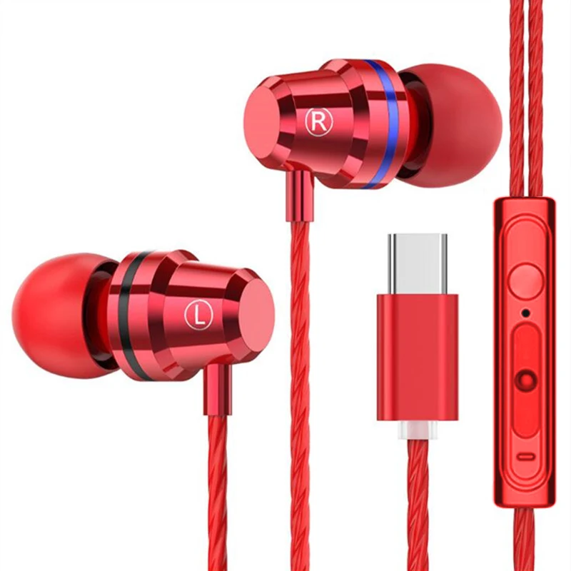 Проводные наушники-вкладыши тип-c музыкальные спортивные наушники для samsung Xiaomi mi 8 huawei P20 P30 LeEco usb type c металлическая гарнитура с mi c - Color: red