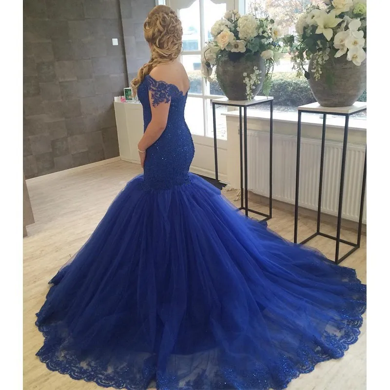 Elegant Navy Blue Mermaid Prom font b Dress b font 2017 Charming Woman Sweetheart Appliqued Tulle