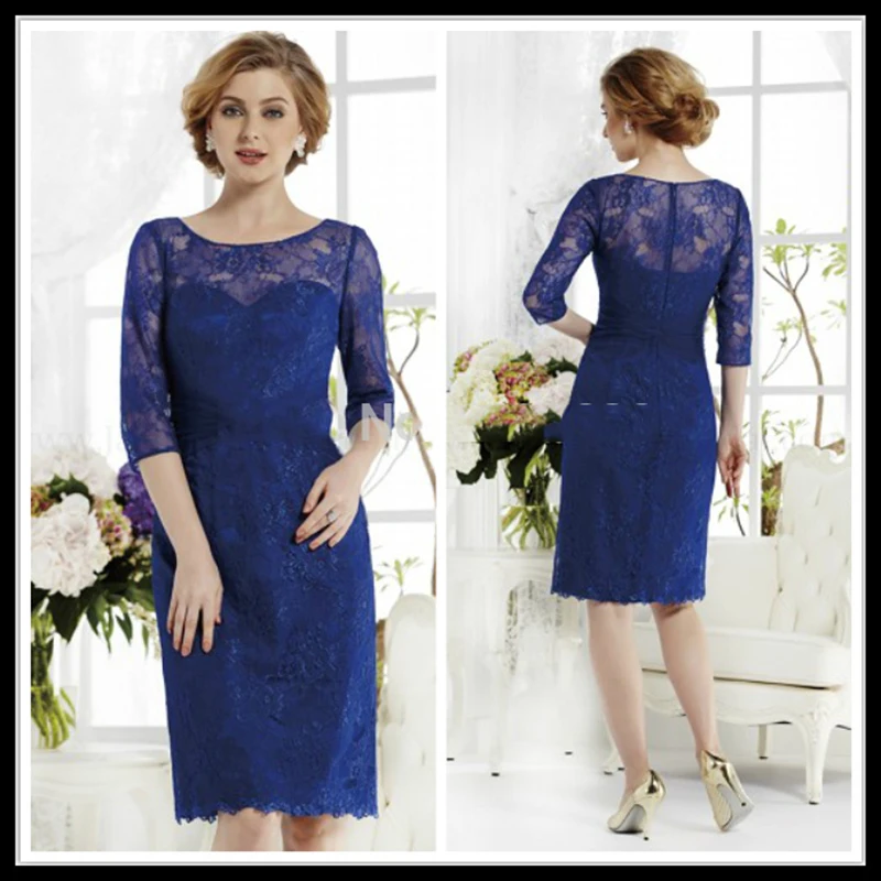 Royal Blue Mother of The Bride Dresses Knee Length 2017 Half Sleeve