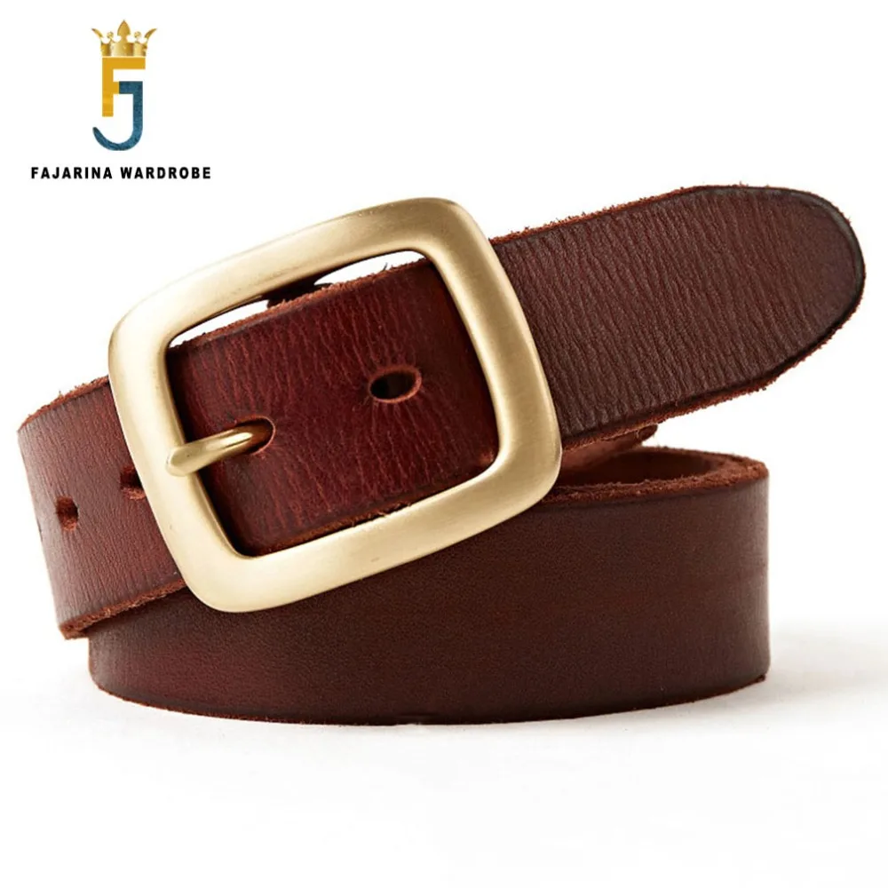 FAJARINA Top Quality Retro Style Men's Luxury Leisure Pure Cow Skin Leather Men Brass Pin Buckle Belts Men 38mm Wide N17FJ291