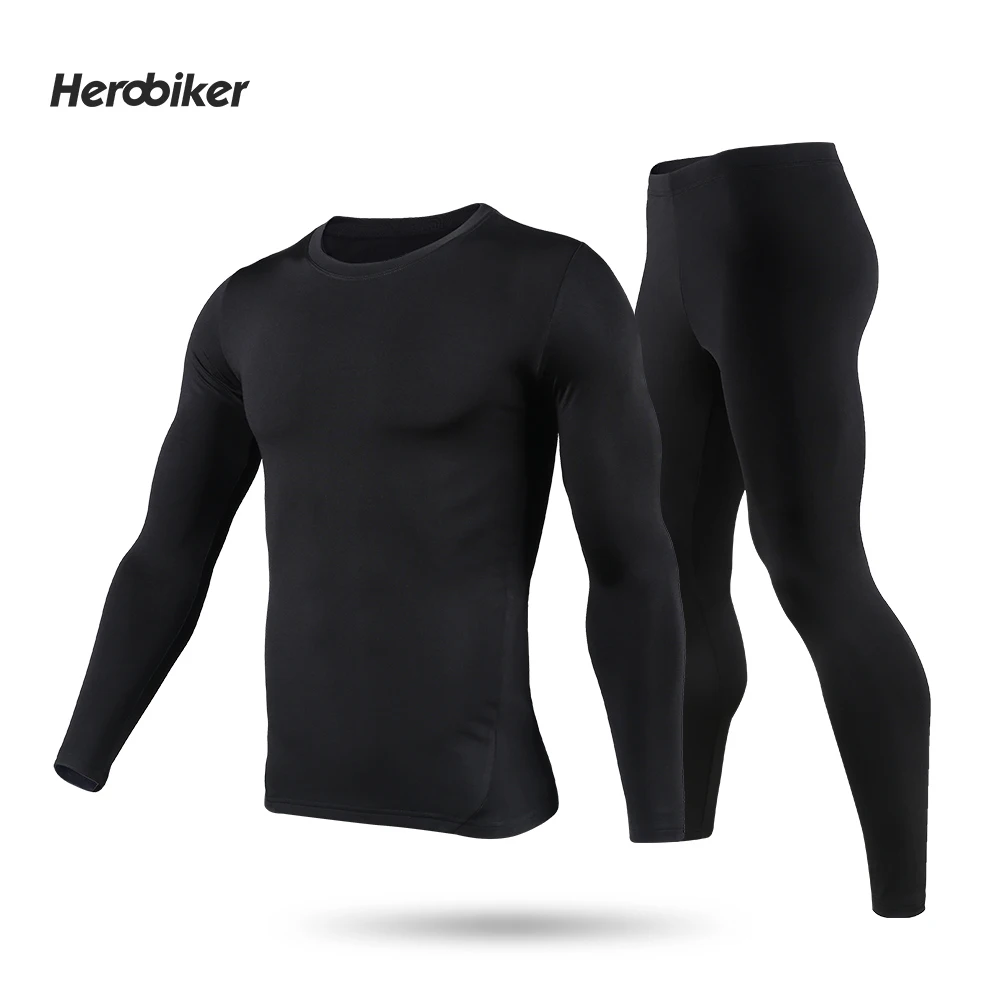 HEROBIKER Motorcycle Thermal Underwear Set Men's Motorcycle Skiing Winter Warm Base Layers Tight Long Johns Tops & Pants Set motorcycle shoe protector