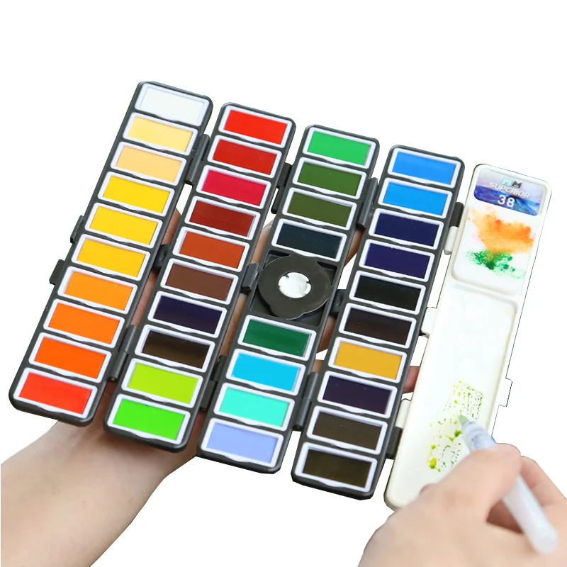 18/38/58 Colors portable Fold Solid Watercolor Paint Set With Water Brush Gifts Box Watercolor Pigment For painting Water colors