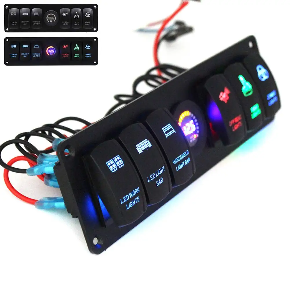 

New 6 Gang Rocker Switch Panel Circuit Breaker + LED Voltmeter RV Car Marine Boat DXY88