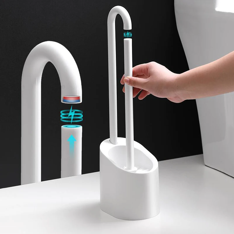 

Plastic Toilet Bowl Brush and Plunger Combo Set with Holder for Bathroom Storage and Organization