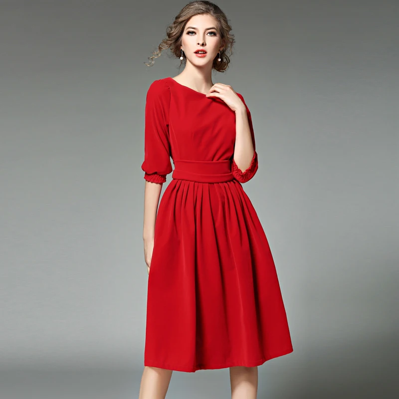 OL Стильное женское синее бархатное платье, зимние платья для женщин,, Vestidos, украинские красные платья для рождественской вечеринки, Robe Longue Femme 8869 - Цвет: Красный