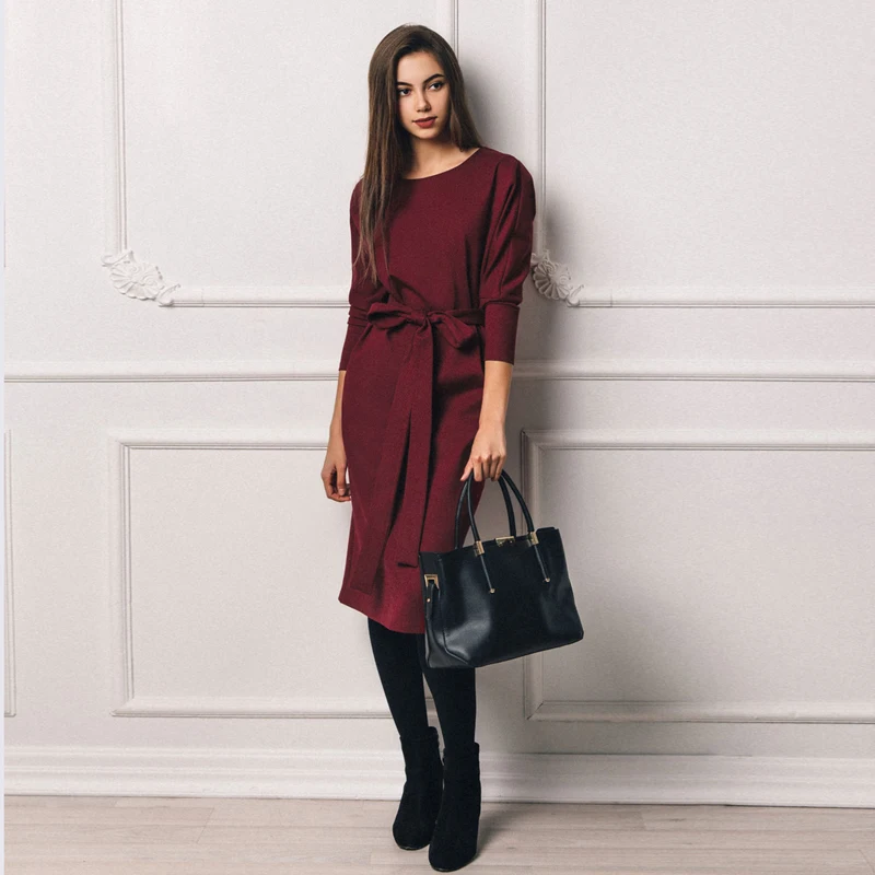 Винтажное Бандажное зимнее платье для женщин 2018 вино Высокая талия Vestidos