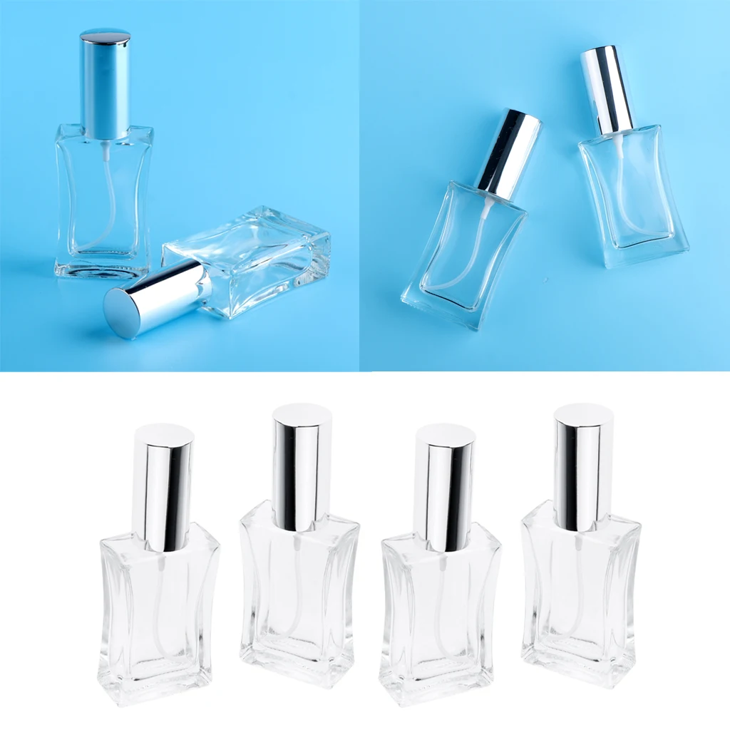 4Pcs 50mL Large Clear Thicken Glass Empty Replacement Spray Bottles Refillable for Cologne/Perfume/Splash with Silver Caps