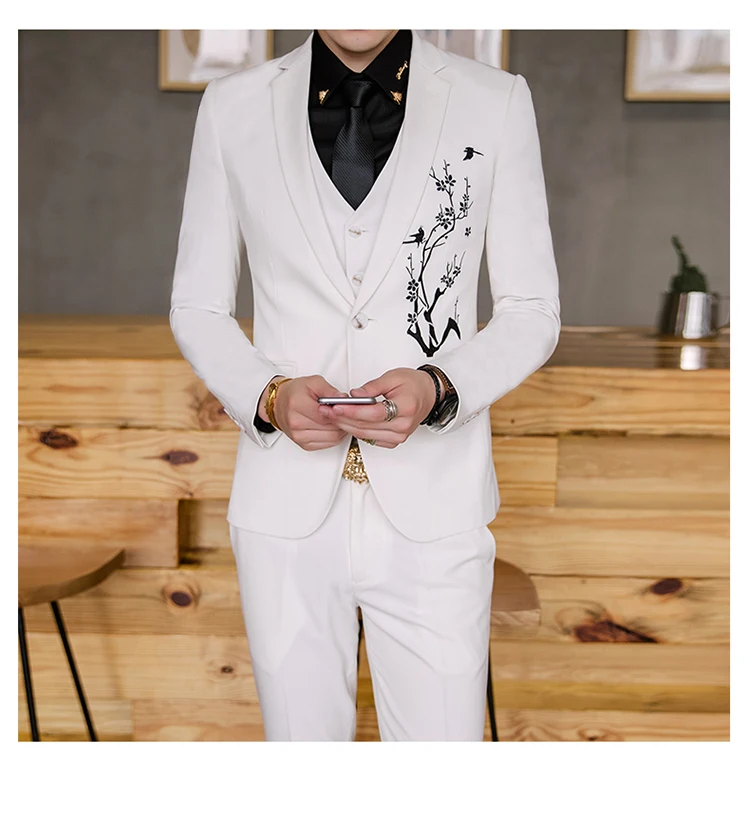 Мужской волос стилист костюмы корейский Тонкий бар ночные игры мастер занятий комбинезоны вышитые трехсекционный костюм