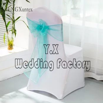 

50PCS White Spandex Chair Cover+50pcs gold Organza Chair Sashes For Event Wedding Decoration