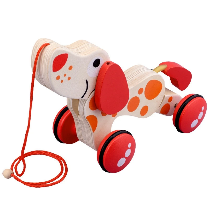 Low Price Wooden Pull Toy Wooden Car Child Toddler Toy Wooden Cartoon Puppy Toy Car Hauling Car bYXy3pBl