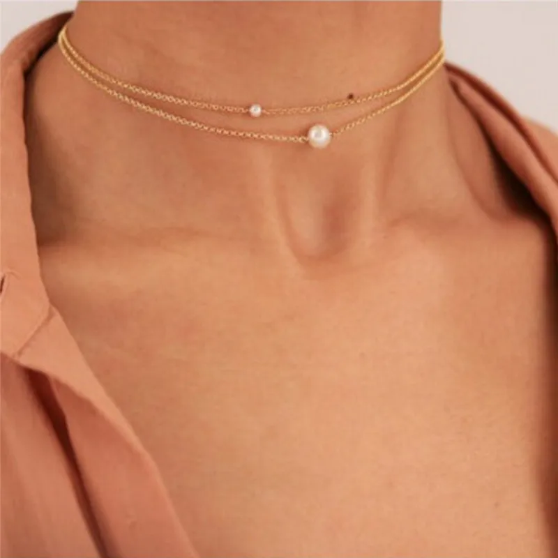 

Simulated Pearls Women Long Necklace Gold Color Chain Strand Beads Ladies Sweater Necklaces Fashion Female Neck Jewelry