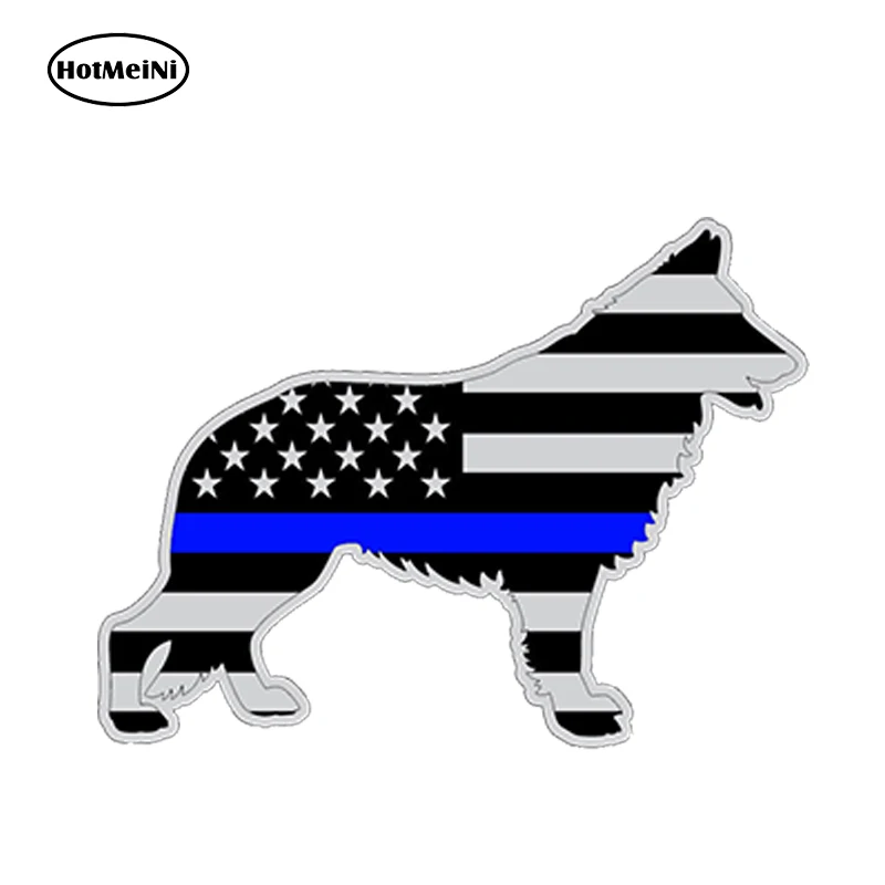 

HotMeiNi13x9.1cm Car Styling German Shepard Police K9 Dog Silhouette Car Sticker Gray Subdued Flag Waterproof Bumper Accessories