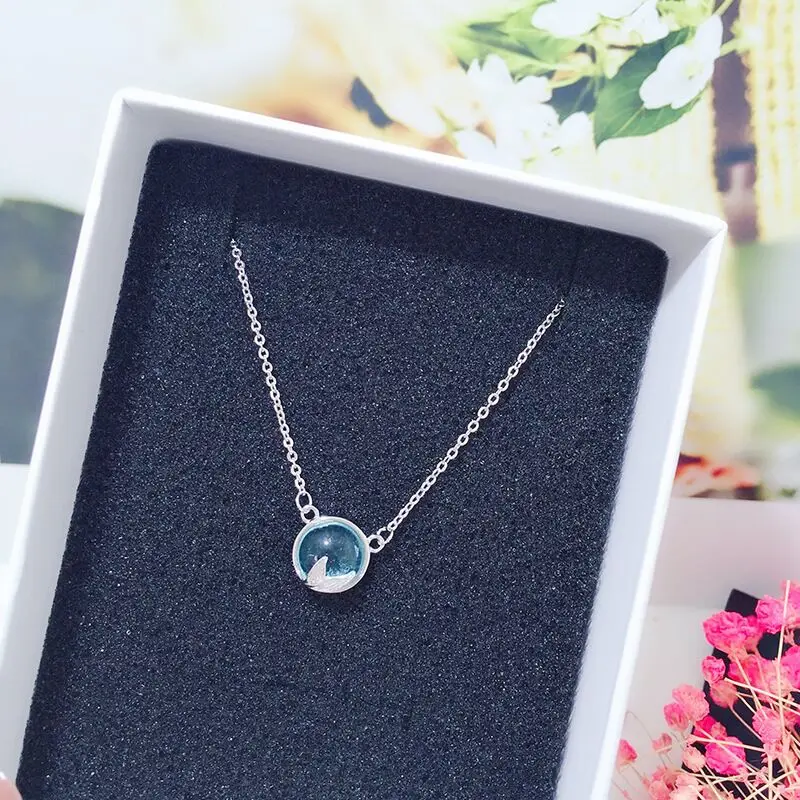 Mermaid foam bubble design crystal necklace s925 silver mermaid tail Blue pendant necklace for women elegant jewelry gift13