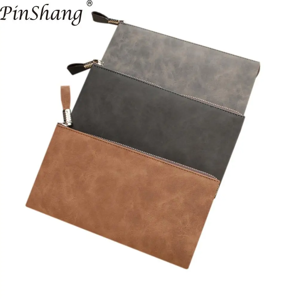 

PinShang Men Wallet Fashion Scrub Long Purse Retro Leather Wallet with Zipper Closure Leasure Handbag Card Case Coin Bag ZK40