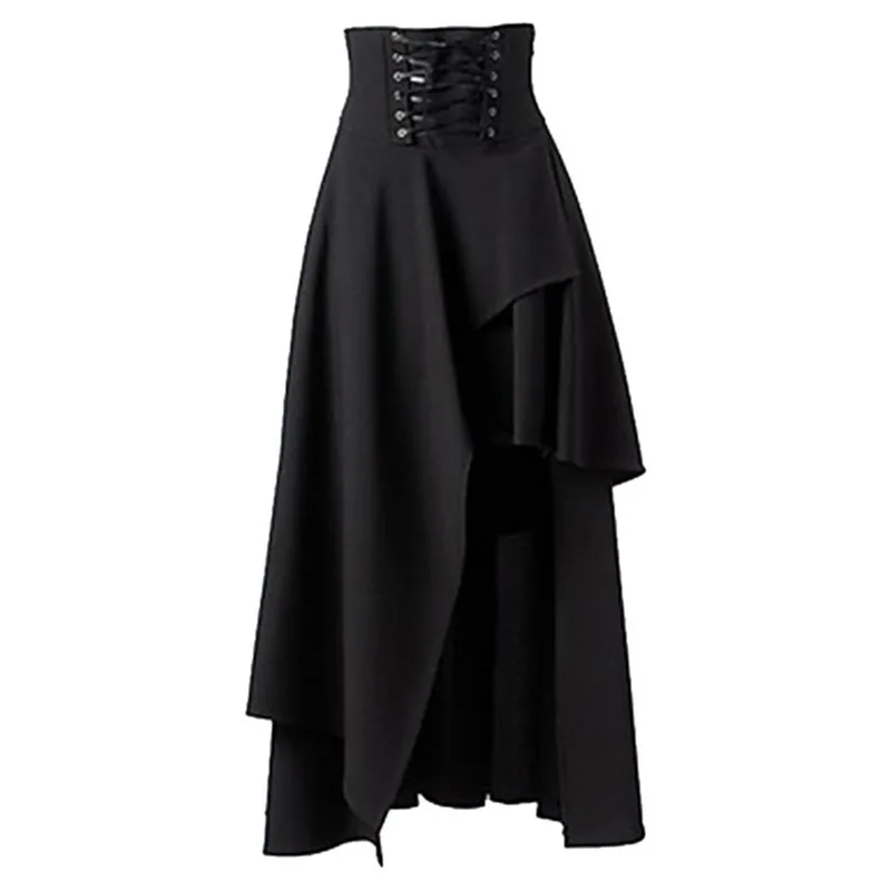 MONERFFI, весенний женский готический костюм стимпанк, одежда, плиссированная юбка со шнуровкой на талии, Ретро стиль, высокая талия, длинная юбка макси