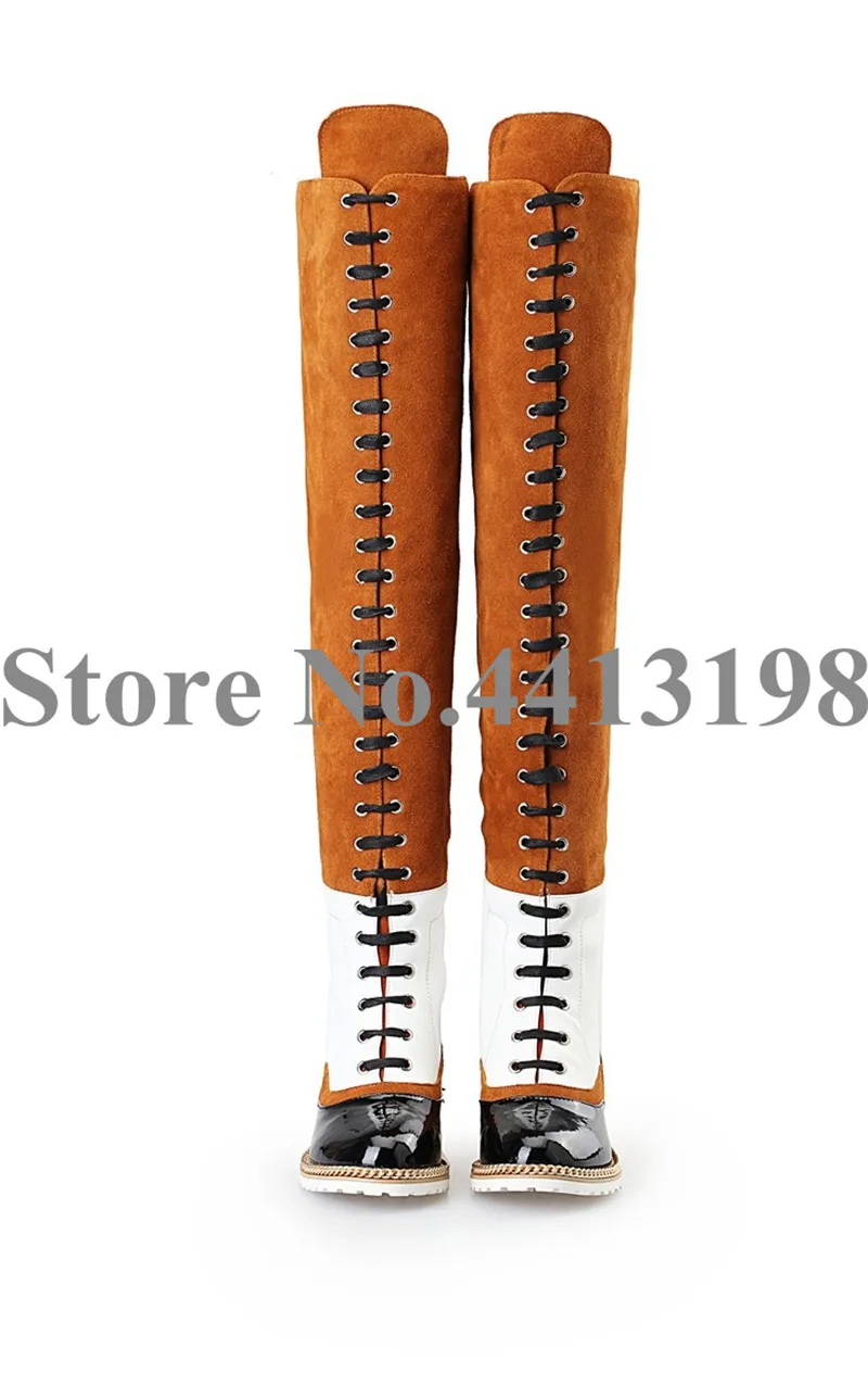 Frau Ferse Stiefel Für Picture Schuhe Neue Platz Kette Kreuz Zip Knie gebunden Frauen Kappe hohe Mode As Mischfarben Niedrigen Runde zqIFwnO4O
