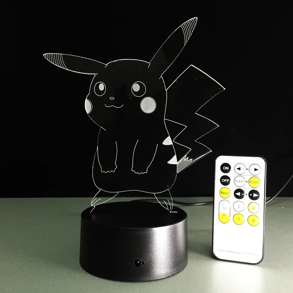USB RGB лампа в виде Пикачу с сенсорным затемнением 3D ночной Светильник с дистанционным управлением 3D лампа светодиодный светильник красочный сенсорный визуальный подарок атмосферная лампа