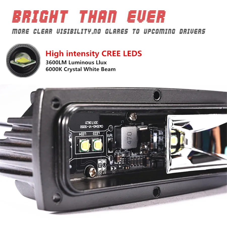 40 Вт заподлицо 3600лм световой 6000K светодиодный светильник для работы бар прожектор светильник для УФ внедорожный пикап Jeep Лодки 6,7x2,3 дюйма