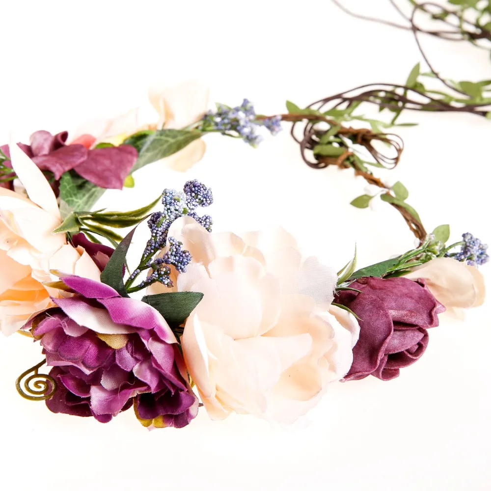 EVER FAIRY/Женская Цветочная корона; праздничные Свадебные вечерние повязки на голову для девочек; гирлянды с цветами; венок с лентой