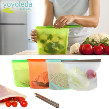 

4pc/lot Washable Eco Friendly Silicone Storage Bag Home Reusable Preservation Leakproof Bag For Food Fruit Vegetable Snack Soup