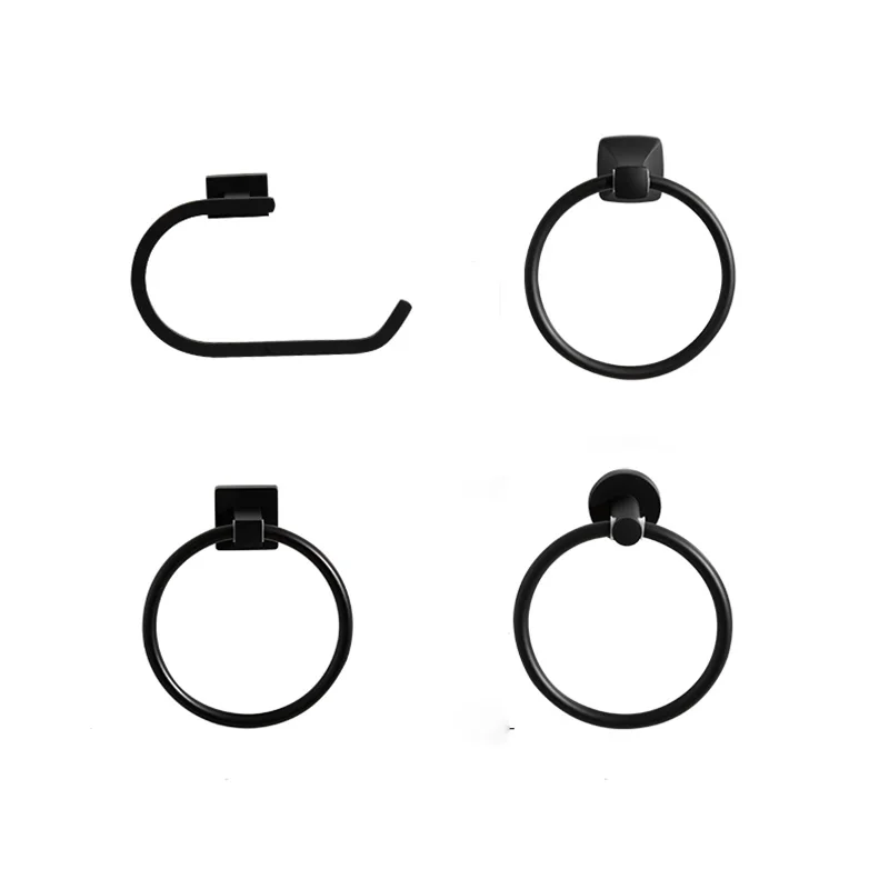 Black towel ring Nordic round cloth rack home hanging coat holder towel shelves bathroom rack organizer free punch