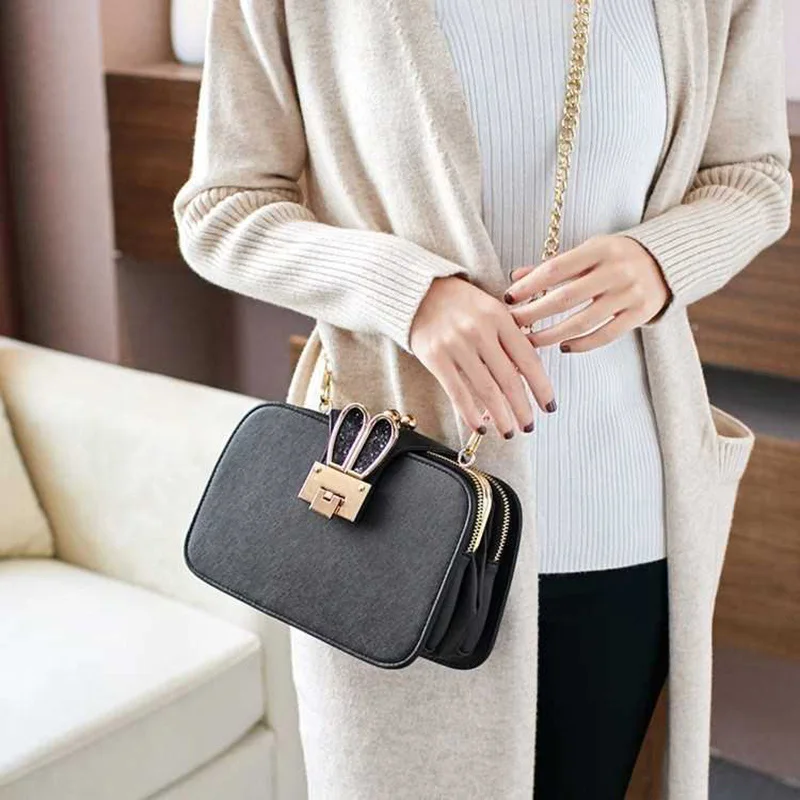 Women Handbags Casual Rabbit Ear Crossbody Shoulder Bags Fashion Chain Designer PU Leather Metal Lock Mini Square Bag SS0417 (9)