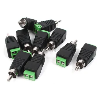 

10pcs/lot UTP Cat5 Cat6 Cable Phono RCA Male Plug to AV Screw Terminal Audio Video Connector CCTV Balun