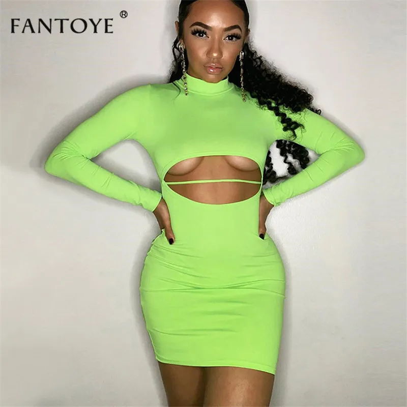 

Fantoye Candy Colors Hollow Out Sexy Bodycon Dress Women Fluorescent Slim Mini Dress Elastic Pencil Party Dresses Streetwear
