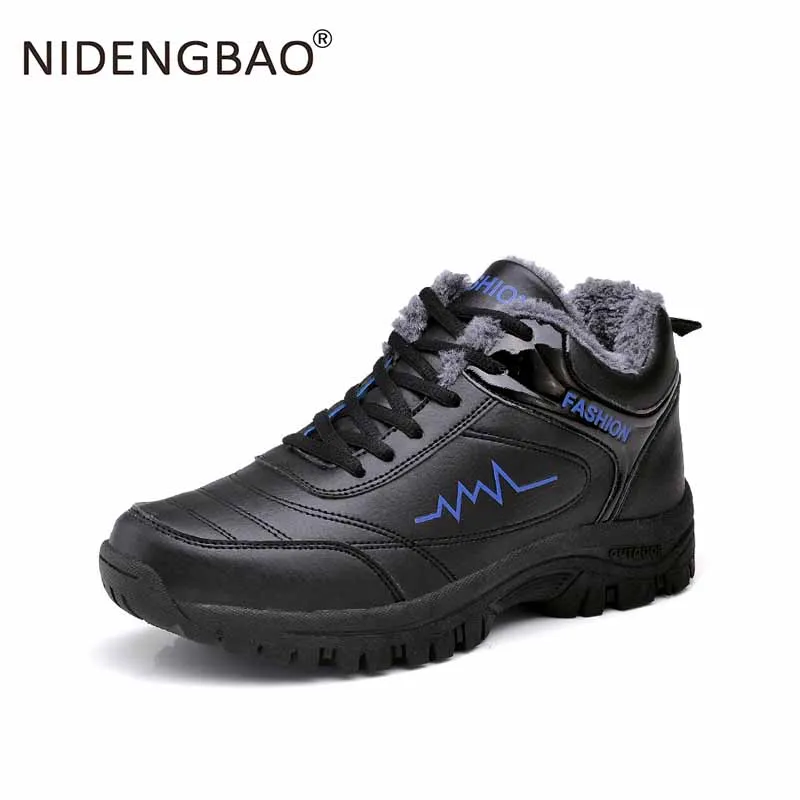 Спортивная обувь для мужчин, высокие мужские кроссовки для бега, бархатная Мужская Легкая спортивная обувь, осенне-зимние кроссовки для бега для мужчин - Цвет: Синий